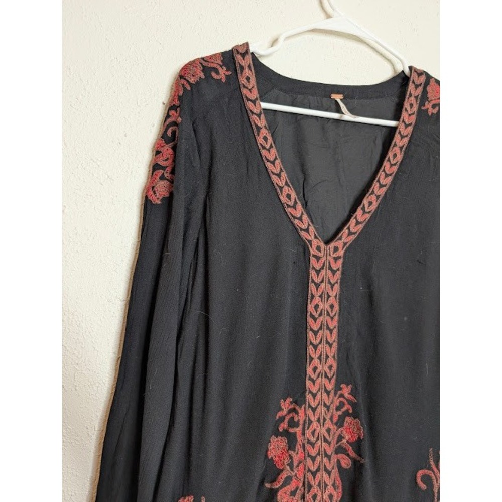 Free People Womens Small Black Embroidered Long Sleeve Dress Boho Long Sleeve - Picture 5 of 6